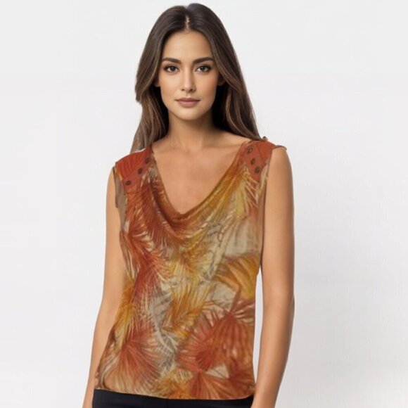 Dolcezza top Size M tropical print sleeveless cowl neck - Picture 1 of 7